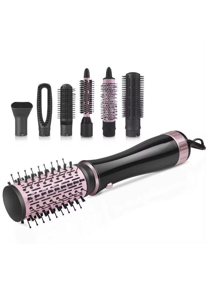 دي اس بي فرشاة تصفيف وتجفيف الشعر الاحترافية متعددة الوظائف 7 في 1 من DSP، بقوة 1000 واط، موديل 50020، لون أسود/وردي. - Image 1